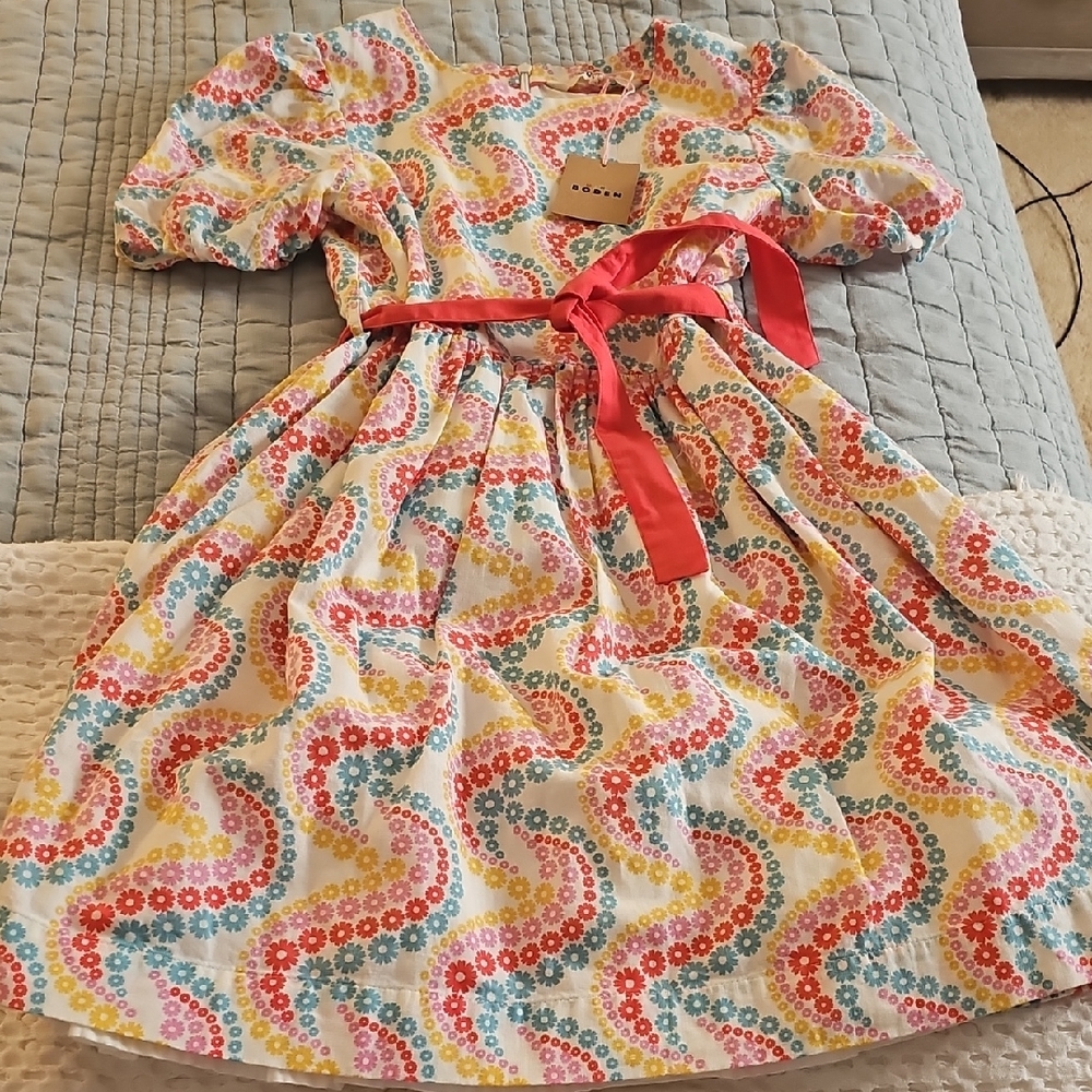 Colorful Floral Kids Dress with Red Accents